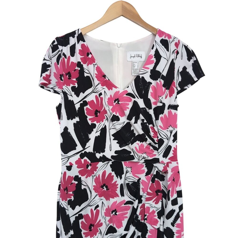 Joseph Ribkoff Sheath Dress Womens 8‎ Floral Short Sleeve Faux Wrap Career Event - Picture 5 of 11